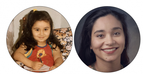 side-by-side images of Ece Demir-Lira as a child and an adult