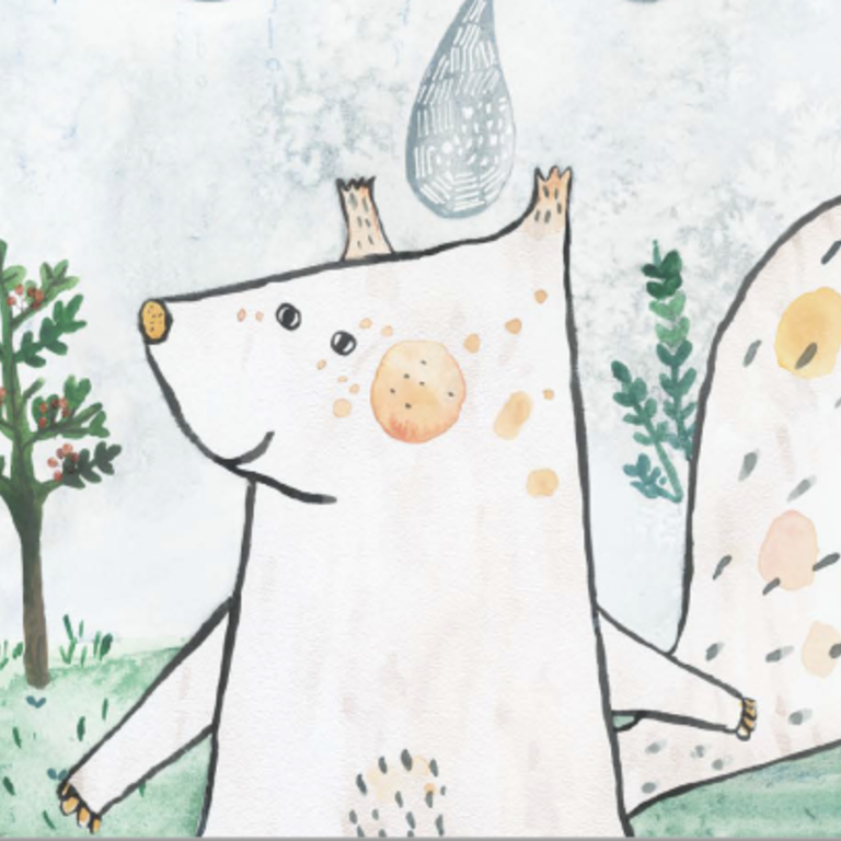 drawing of animal standing on back legs in a forest