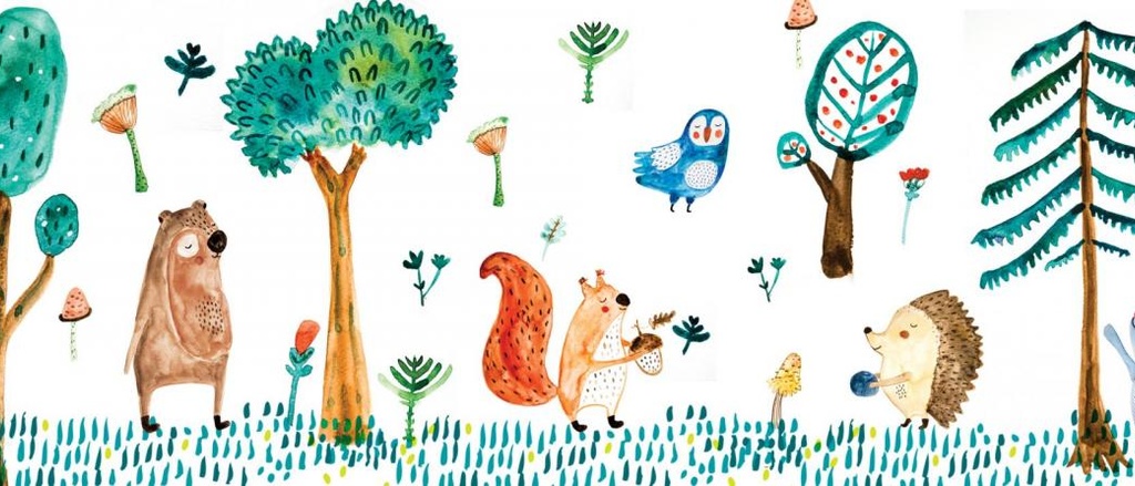 DEN Lab mural of animals in forest